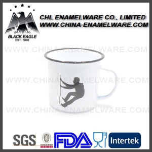 380ml Decal Printing Customized Outcoor Enamel Cup with Rolled Edge